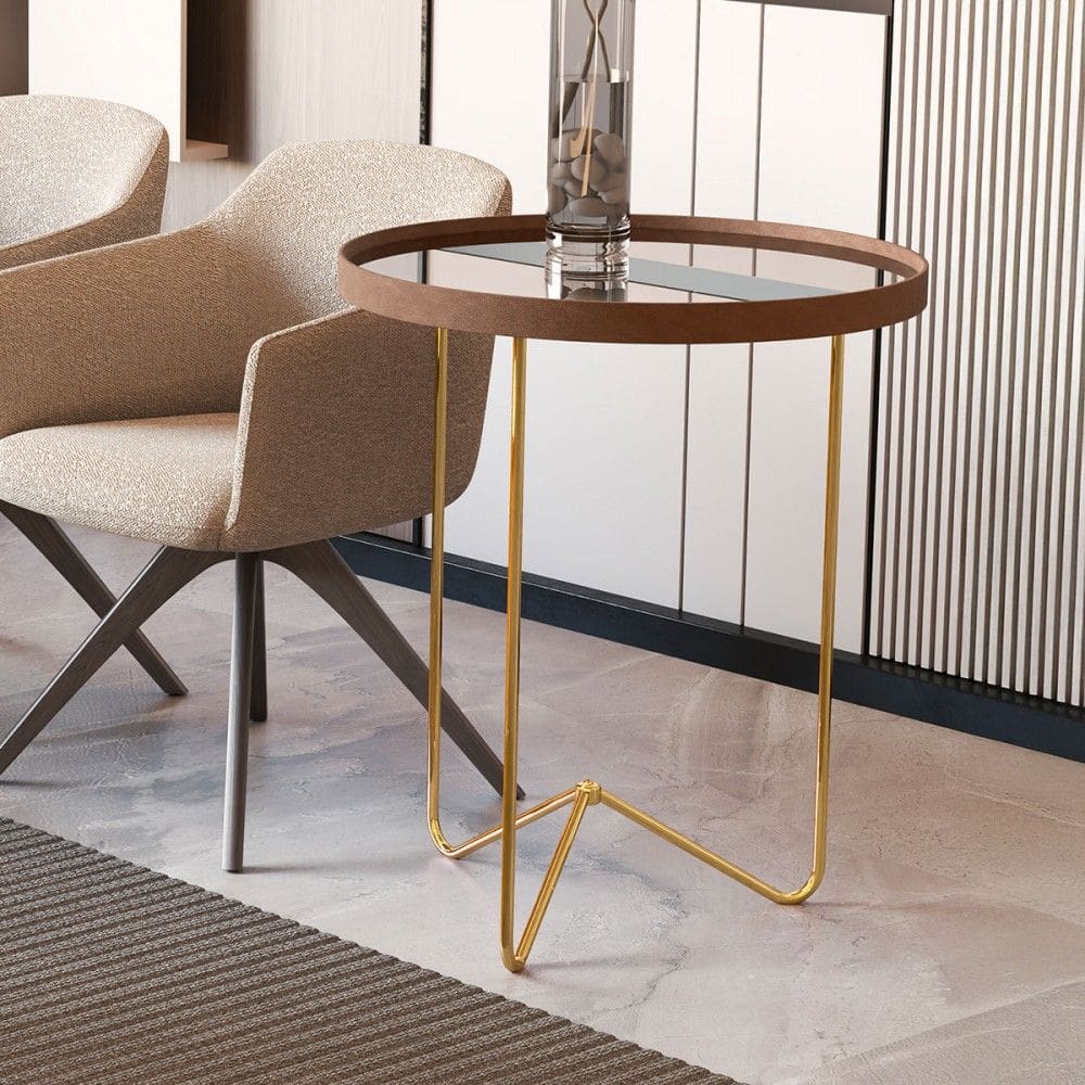 Mesa de Canto Alamanda com Espelho Castanho/Dourado - Jb Bechara