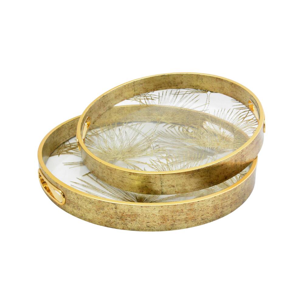 Bandeja Redonda Em Plástico Com Detalhes Florais Dourado La Home 31x4cm