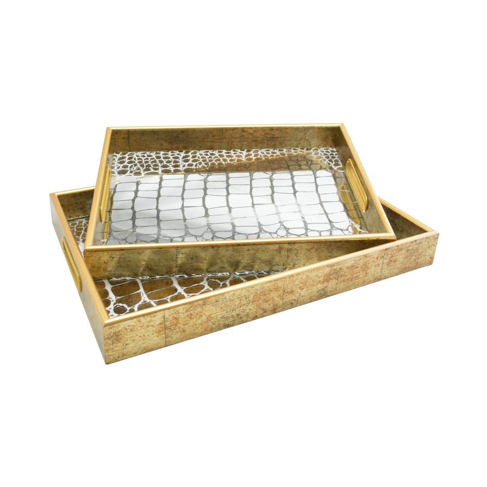 Bandeja Retangular Em Plástico Craquelado Dourado La Home 35x25cm