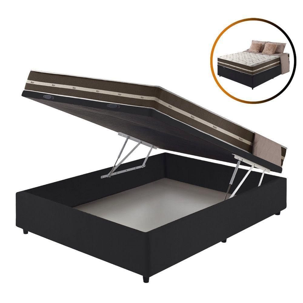 Cama Box Casal Baú Preto + Colchão Molas Ensacadas Las Vegas