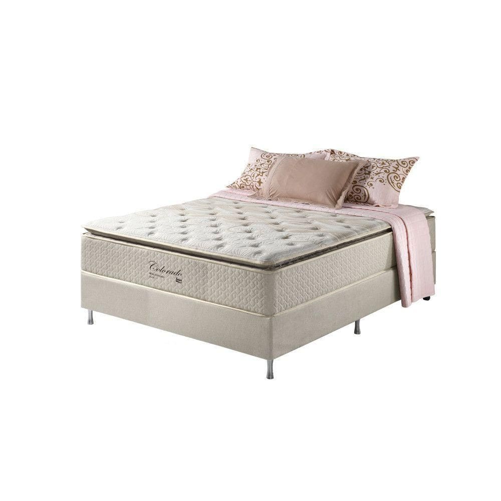 Cama Box Casal Bege + Colchão Molas Ensacadas Visco Gel Bege