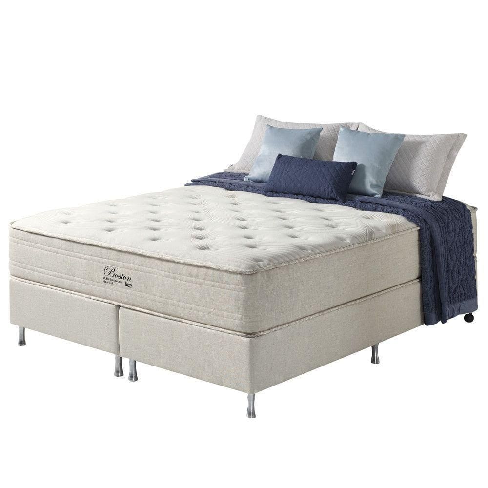 Cama Box King + Colchão Molas Ensacadas Hipersoft Boston Off White