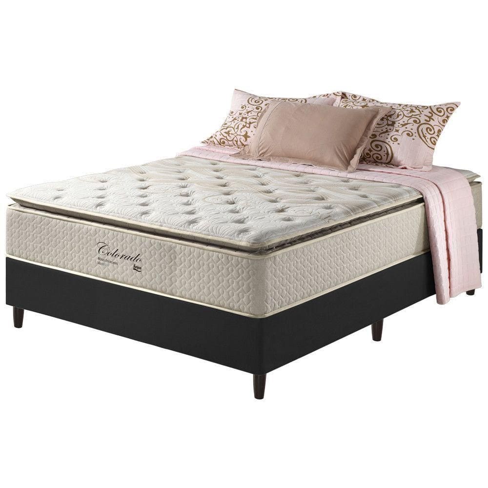 Cama Box Casal Preto + Colchão Molas Colorado Gel 138cm