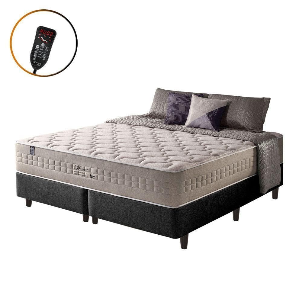 Cama Box Queen Preto + Colchão Molas Magnético Phoenix 158cm
