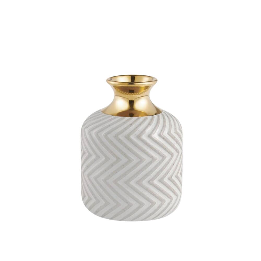 Vaso Em Cerâmica Dourado E Branco Mart 12x16cm