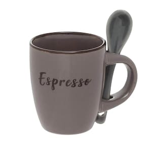 Caneca Xícara com Colher de Cerâmaica Rustic Marrom 100mL - Hauskraft