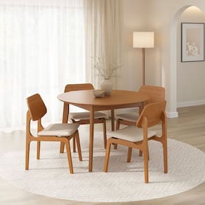 Kit Mesa de Jantar Extensível Redonda Tarsila e 4 Cadeiras Jandaia Cabecasa Madeiramadeira Champagne/Bege
