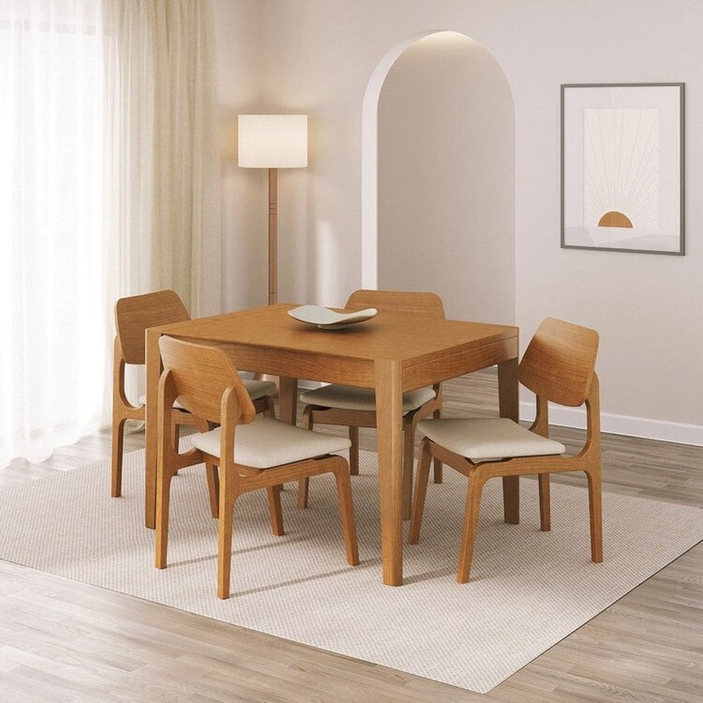 Kit Mesa de Jantar Extensível Retangular Tarsila e 4 Cadeiras Jandaia Cabecasa Madeiramadeira Champagne/Bege