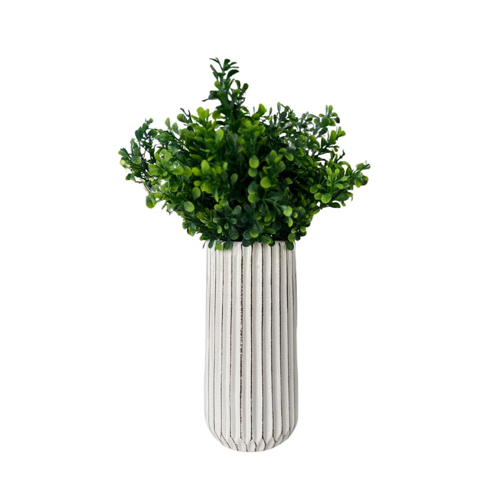 Vaso Em Cerâmica Com Planta Moderno Branco 12,5x25,5cm Strasbourg Elements