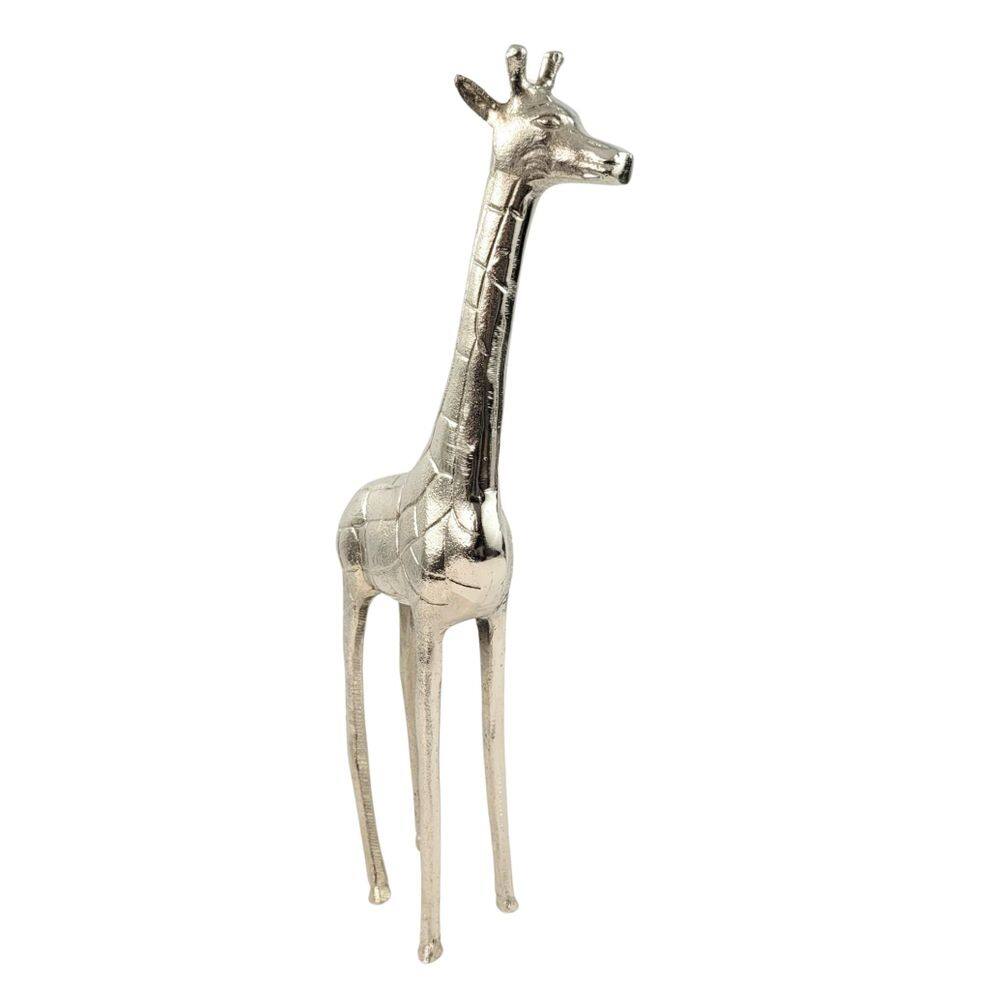 Escultura Girafa Decorativa Alumínio Prata Luxo Pet Decor