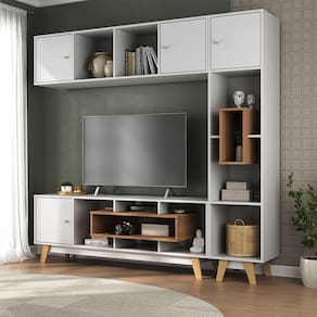 Estante Home para Tv até 65 Polegadas com 3 Portas Concept Yescasa Branco/Nogal