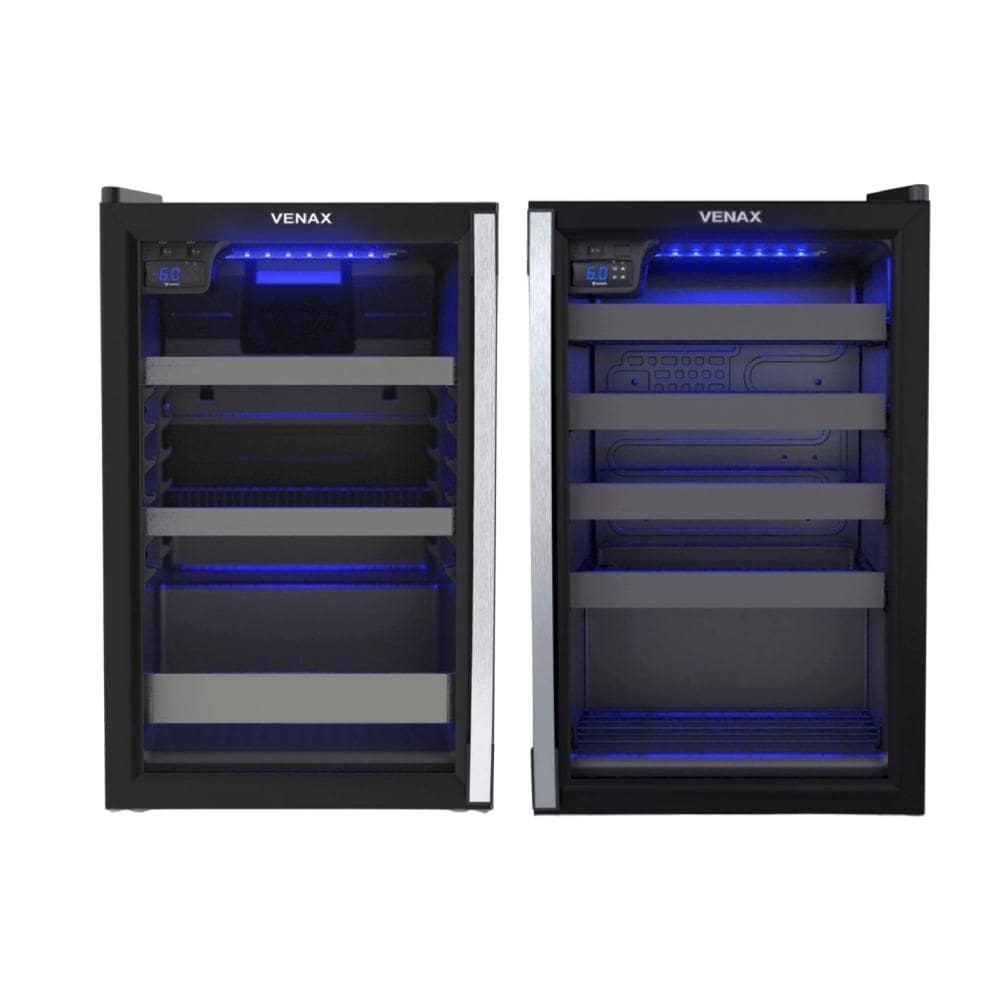 Conjunto Venax Cervejeira Blue Light 209L Porta Invertida + Adega Piubella Cave 100 50 Garrafas Preto - 110V