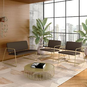 Conjunto Namoradeira E Poltronas Sintra Industrial Dourado/marrom- M.a