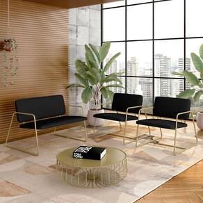 Conjunto Namoradeira E Poltronas Sintra Industrial Dourado/preto - M.a