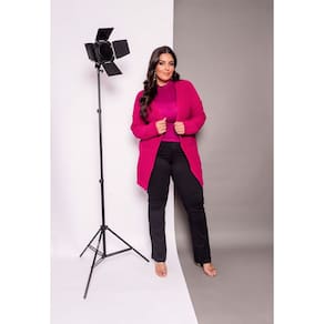 Casaco Tricô Alongado Plus Size com Bolsos