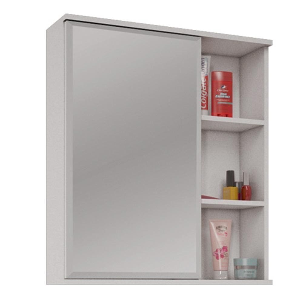Espelheira Para Banheiro 100% Mdf 1 Porta 2 Prateleiras Treviso Mgm Móveis Branco Branco