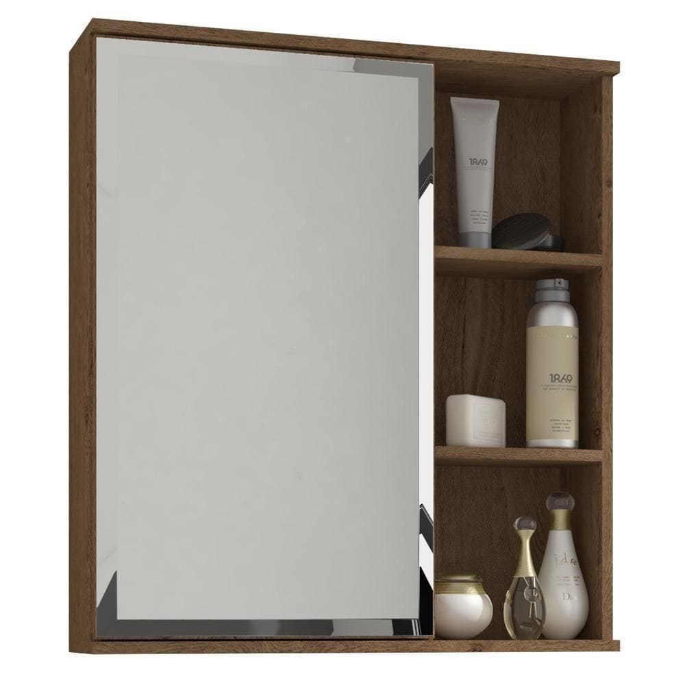 Espelheira Para Banheiro 100% Mdf 1 Porta 2 Prateleiras Treviso Mgm Móveis Amêndoa Amendoa