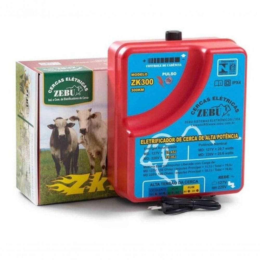 Eletrificador Rural Cerca Elétrica Zebu Zk300 21,45 Joules 300km