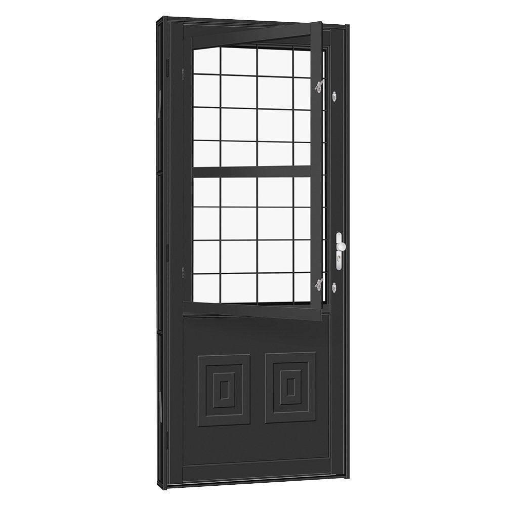 Porta De Aço Postigo Quadriculado Tradição 83x215 R120 Abertura Esquerda