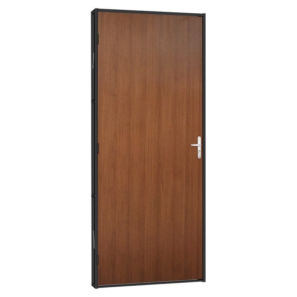 Porta De Madeira Mogno Com Batente De Aço Tradição 83x215 R120 Abertura Direita