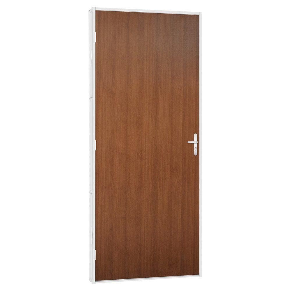 Porta De Madeira Mogno Com Batente De Aço Evidence 65x215 R50 Abertura Esquerda Branco