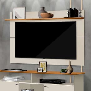 Painel Para Tv Até 55 Polegadas Versátil 100% Mdf 1 Prateleira Simples Off White / Nature
