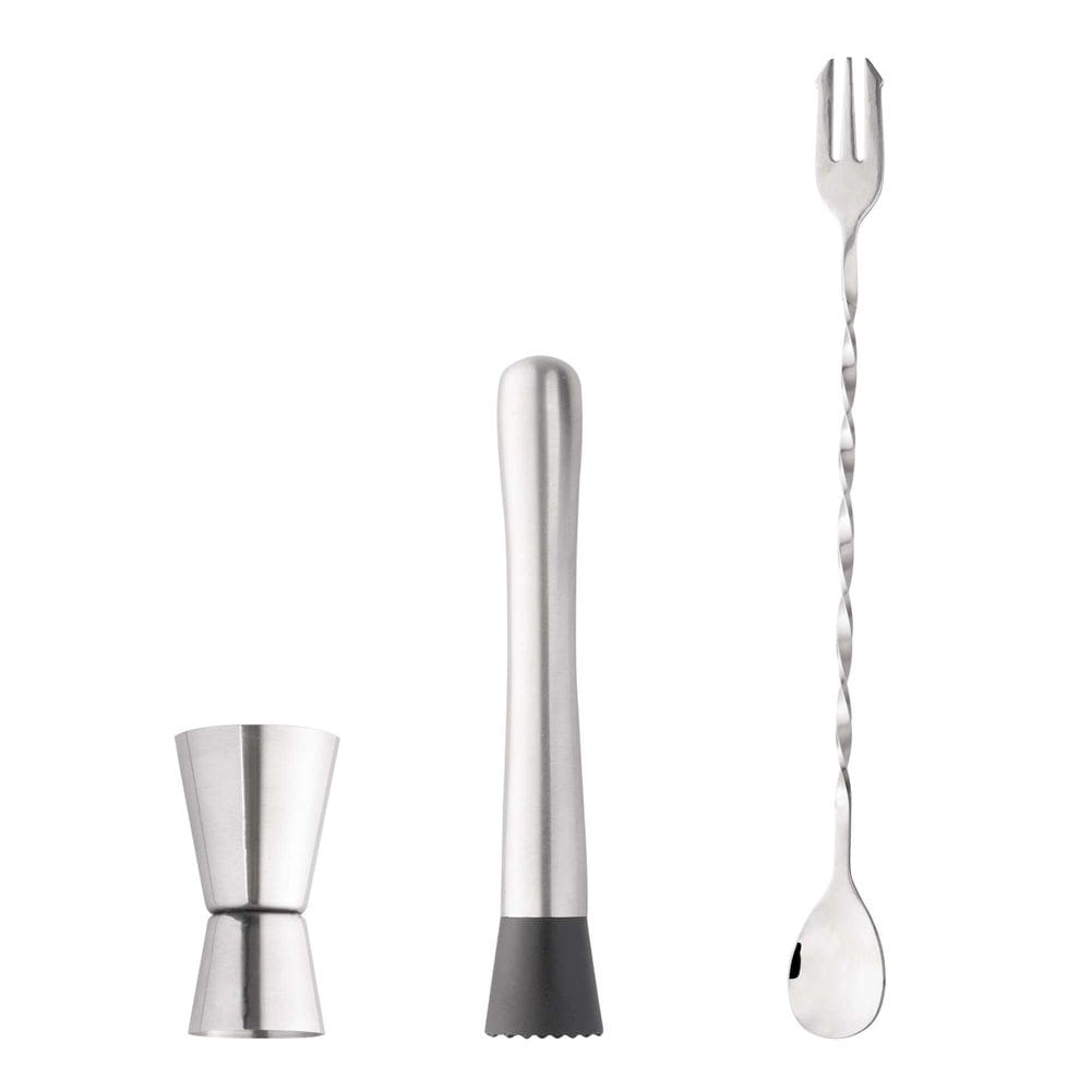 Kit Caipirinha com Colher Bailarina, Dosador Duplo e Macerador em Inox - Wolff
