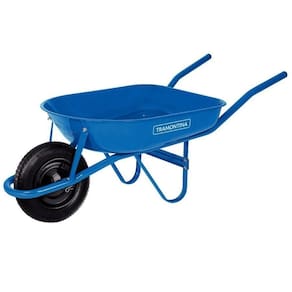 Carrinho De Mão Tramontina Caçamba Rasa Metálica Braço Metálico E Pneu Com Câmara Azul 50l