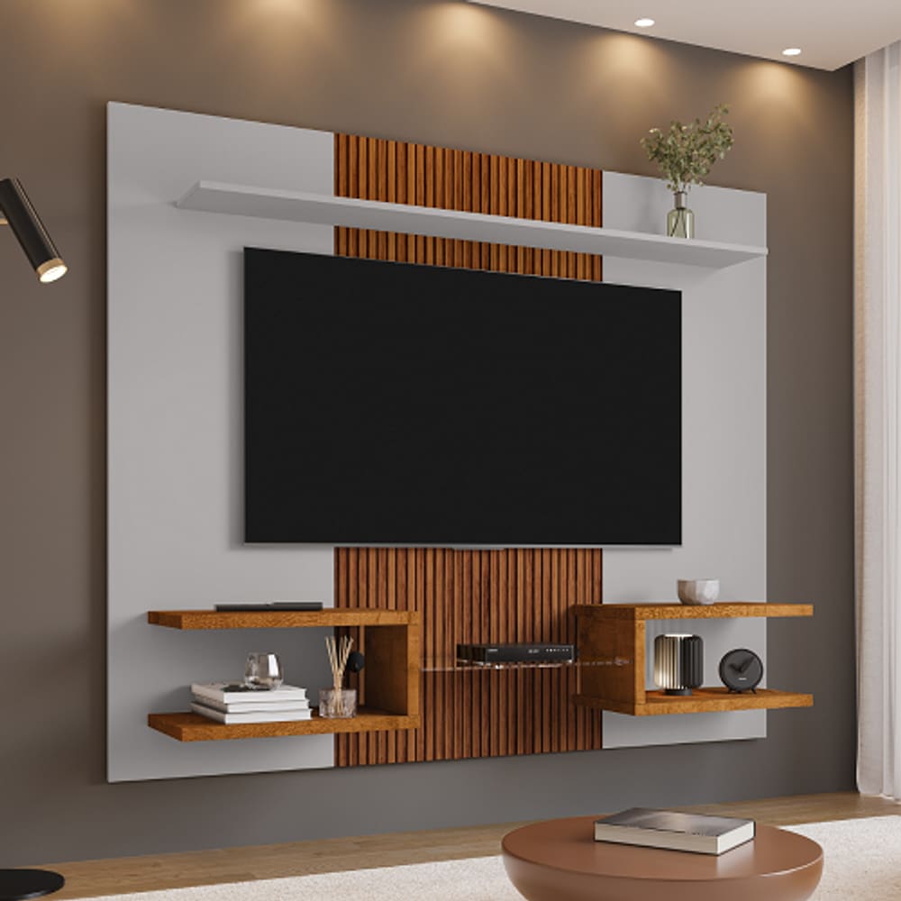 Painel Atlas Off White/Naturalle Ripado – Bechara Móveis