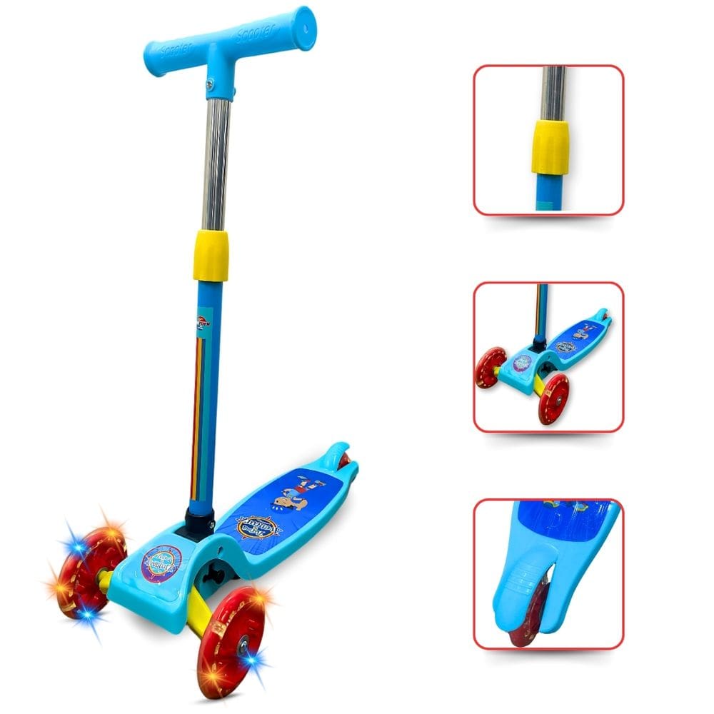 Patinete 3 rodas Infantil com Led Luzes Azul Articulado dobrável até 30Kg Aventura