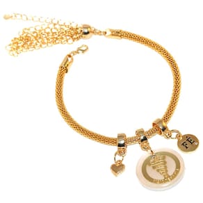 Pulseira Berloque Fisioterapia Fé Folheado Ouro 18k