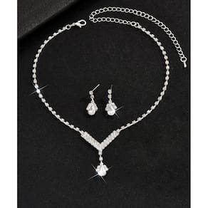 Conjunto Colar E Brinco Brilhante C/ Strass Festas Casamento Debutante