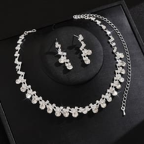 Conjunto Colar e Brinco de Strass Prateado Casamento, Festas, Madrinha, Debutante