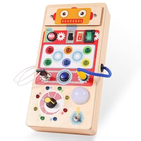 Brinquedo Montessori Wooden Busy Board Asweets Red Robot Toddler