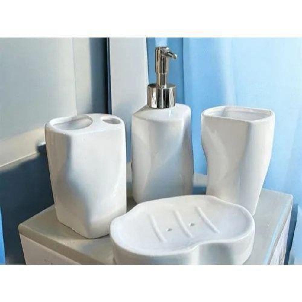 Kit Banheiro Lavabo 4 Pçs Porta Sab Liquído Escova Ceramica