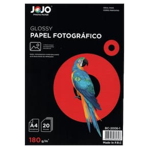 Papel A4 Fotográfico 180G Jojo Auto Brilho 20 Folhas