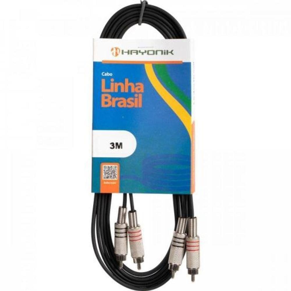 Cabo De Áudio Linha Brasil 2Rca2 3 Metros Preto Hayonik