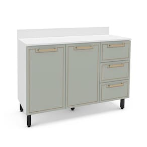 Balcão de Cozinha Amara com Tampo 2 Portas 3 Gavetas Verde e Branco