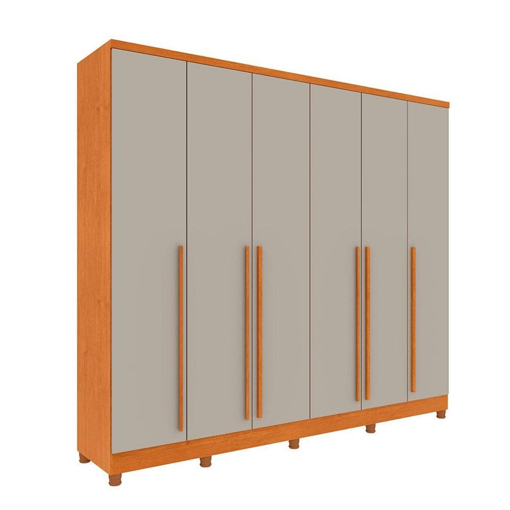 Guarda-Roupa Casal Sevila com Pés 6 Portas 8 Gavetas Cinamomo e Off White