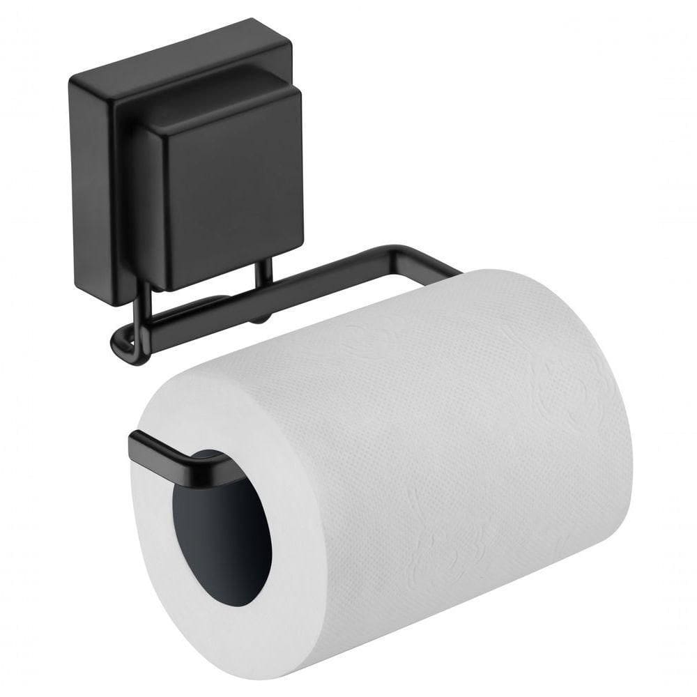 Porta Papel Higienico Suporte Preto Fosco Ventosa 8052pt