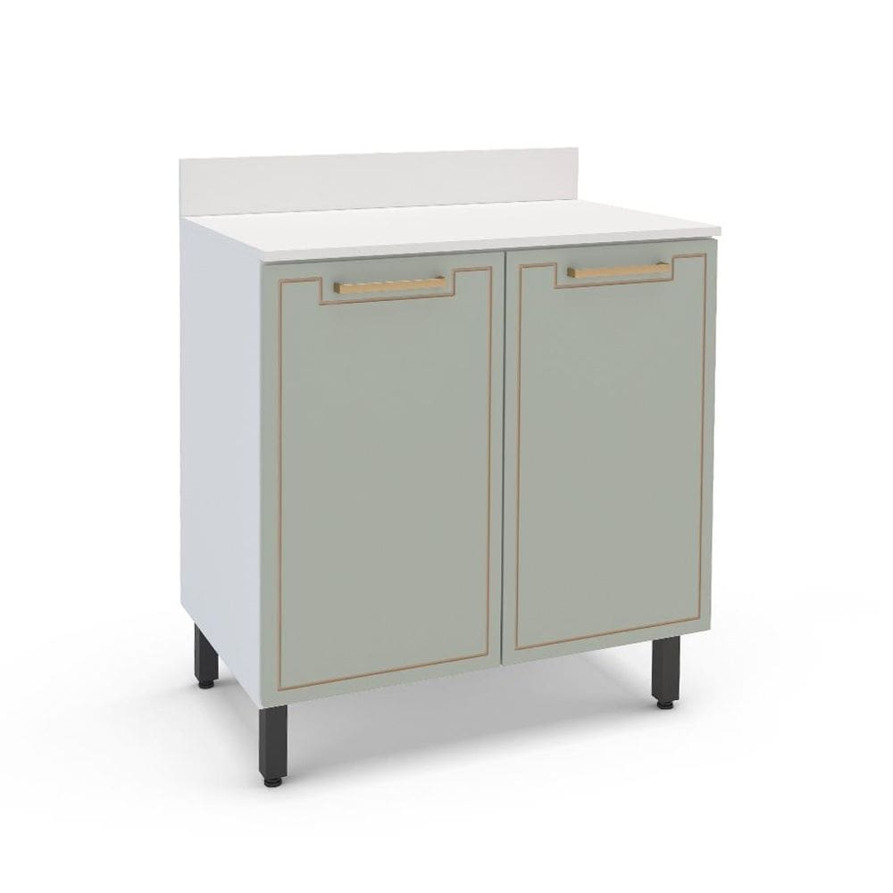 Balcão de Cozinha Amara com Tampo 2 Portas Verde e Branco