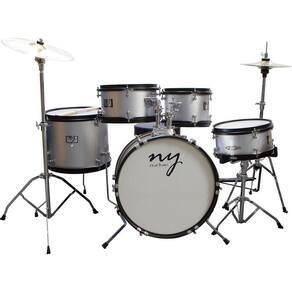 Bateria Acústica Infantil Junior 2t Prata Com Banco New York [f097]
