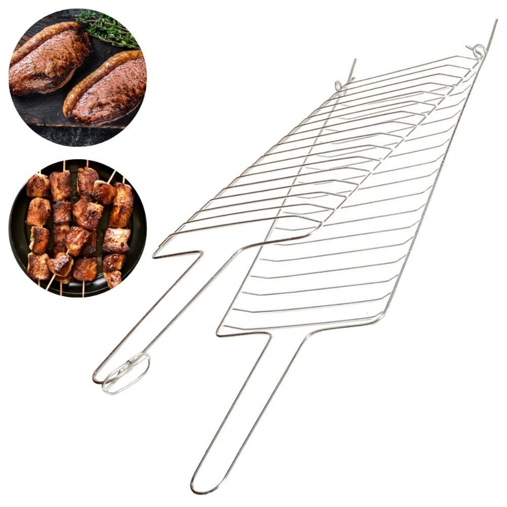 Grelha Abaulada Dobrável 69x22 Churrasqueira 2 Folhas Para Grelhados Metalmig