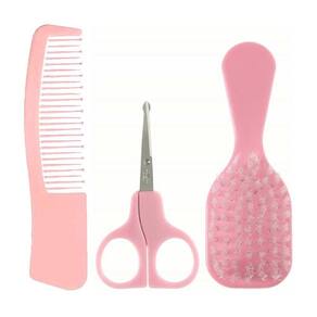Kit Baby Escova Pente Tesoura Rosa Marco Boni