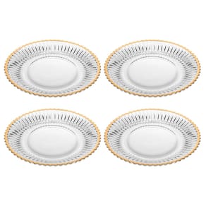 Conjunto de 4 Pratos Sobremesa de Cristal com Fio de Ouro Imperatriz 20cm - Wolff
