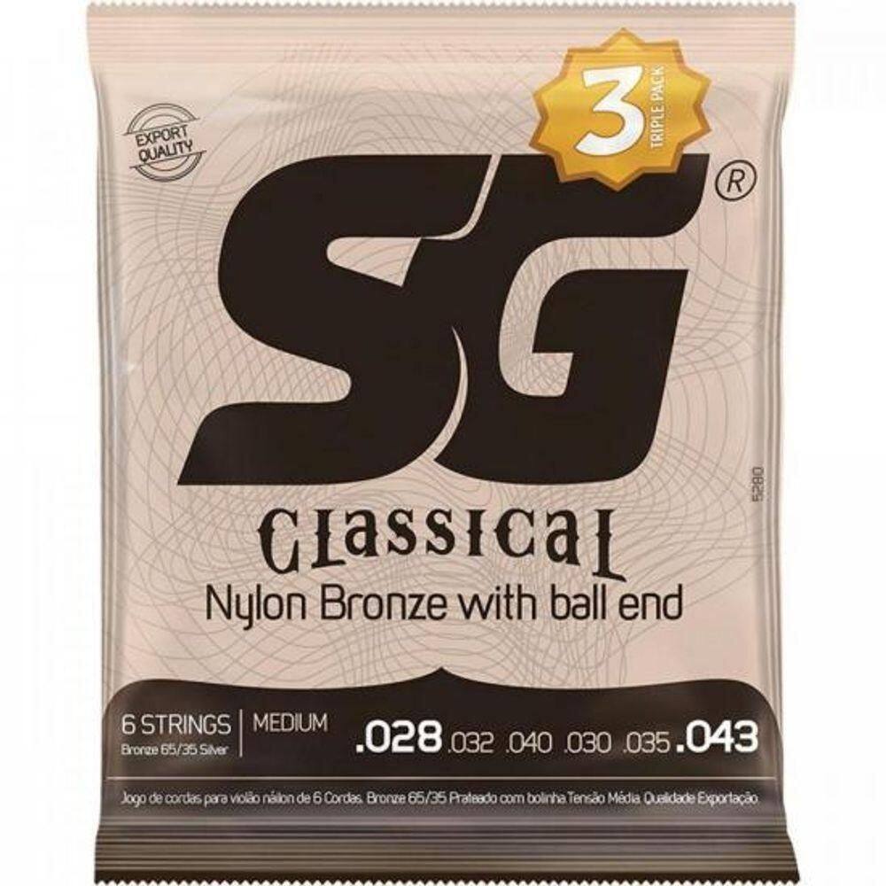Encordoamento P/ Violão Nylon Bronze Medium Pack C/ 3 Sg - Pct / 3