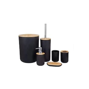 Kit Para Banheiro Em Bambu 6 Peças Preto