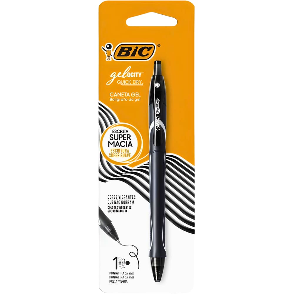 Caneta Gel Gelocity Quick Dry Ponta Final 0,7 mm Preta Bic