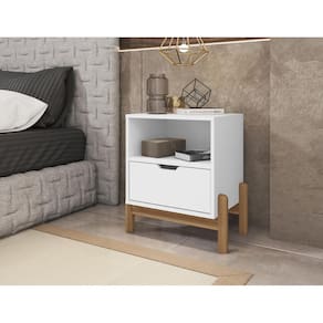 Mesa de Cabeceira c/ Nicho e Gaveteiro porta Itens Aurora Branco