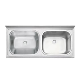 Tanque Duplo De Apoio Tramontina Hera Duo Plus 2c 34 + 37 L Em Aço Inox Acetinado 120x55 Cm Com 2 Válvulas